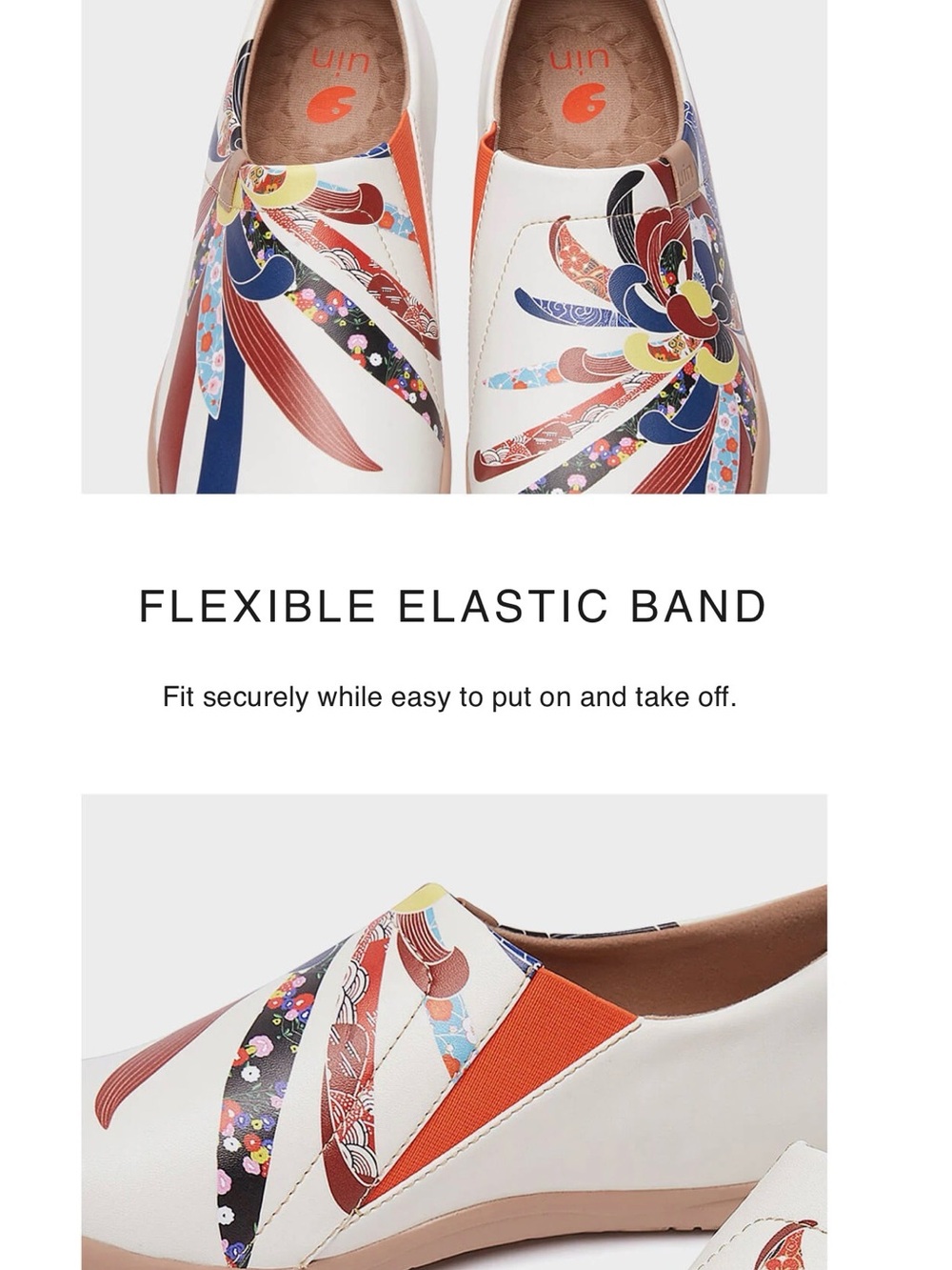 UIN White Floral-Pattern Slip-On Shoes with Blue and Red Accents - Picture 13 of 16